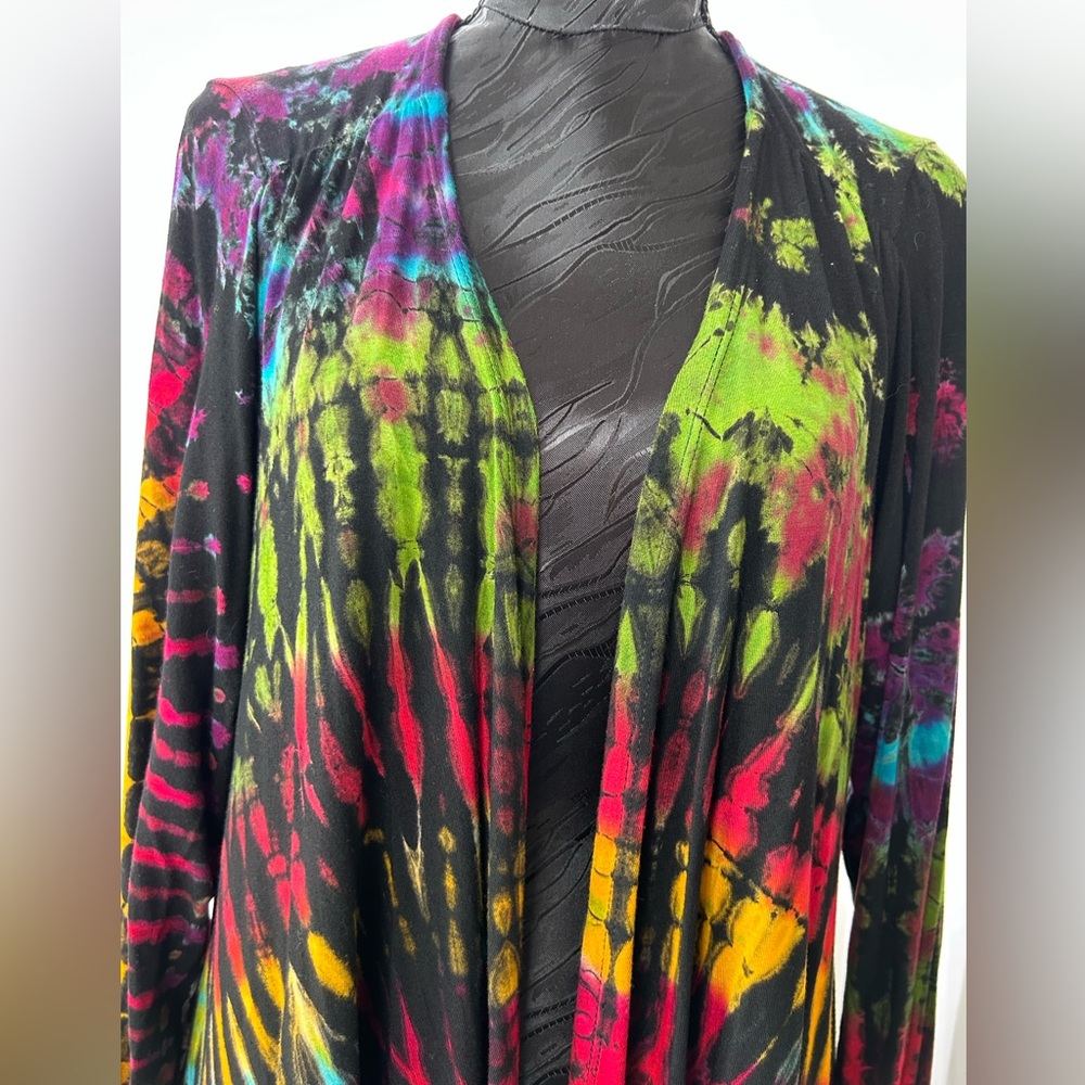 Boho Indy Artsy Flowy Kimono Cardigan Vibrant multicolor Tie Dye  XXL - Picture 3 of 13
